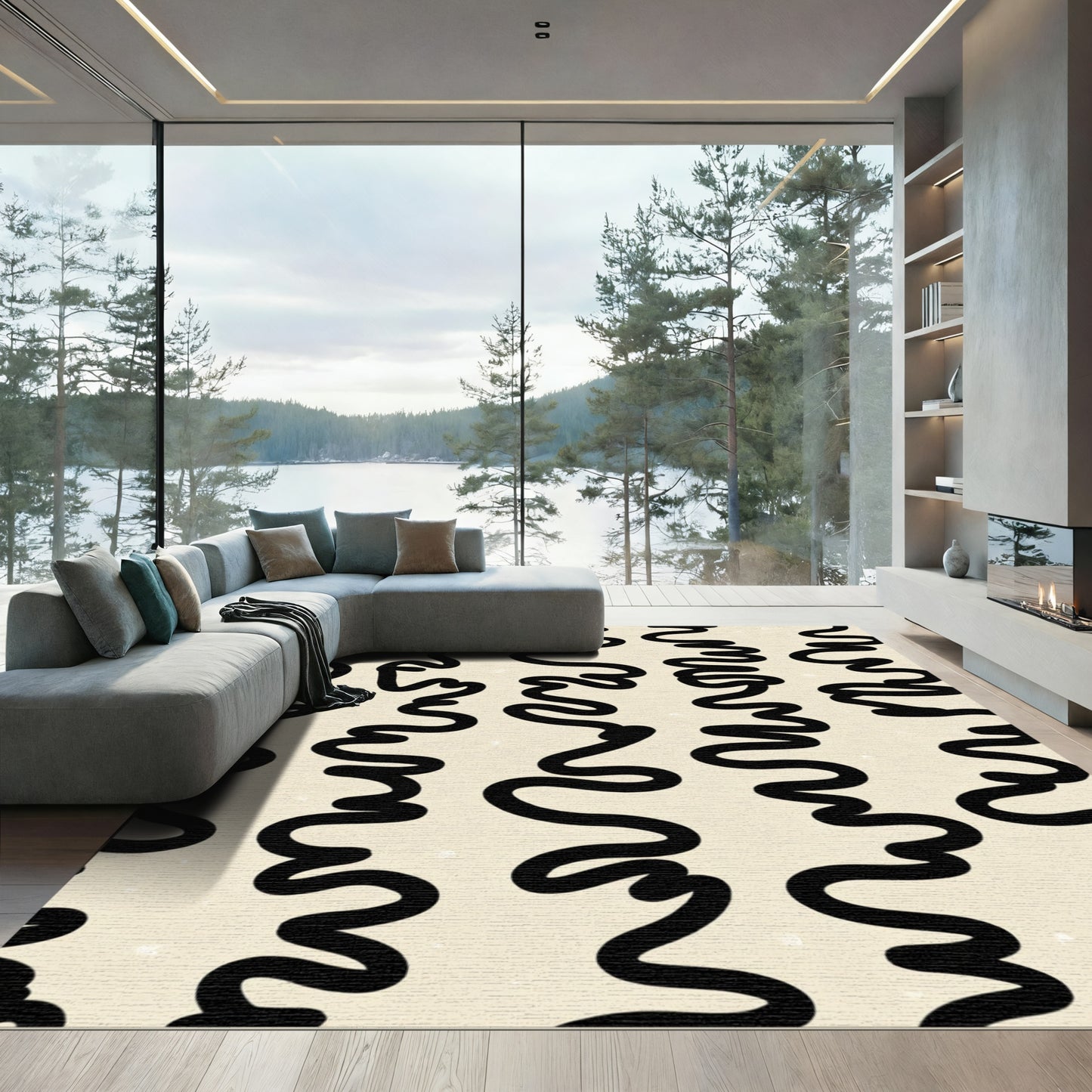 Minimalist Black Wavy Lines Rug