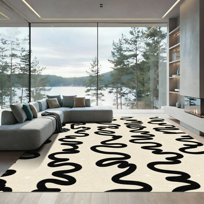 Minimalist Black Wavy Lines Rug