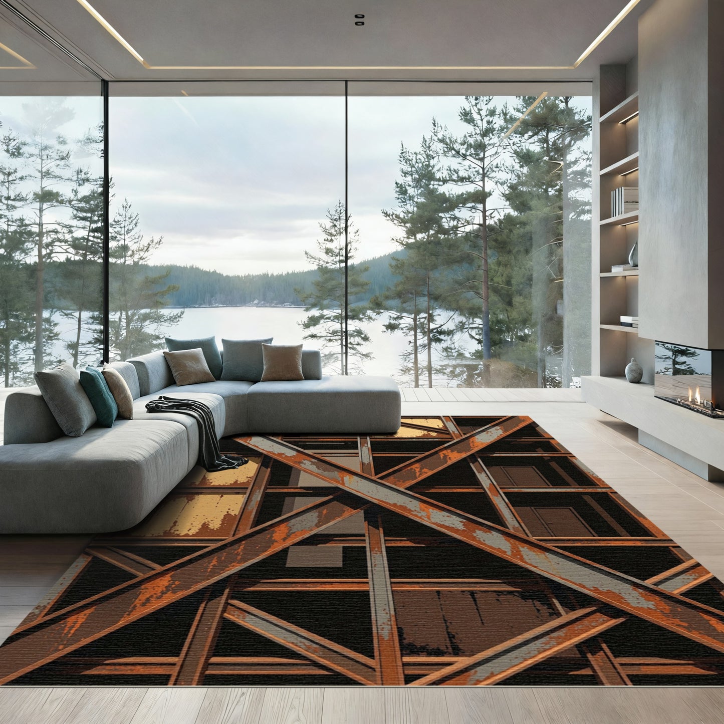 Industrial Rusted Steel Girder Lattice Rug