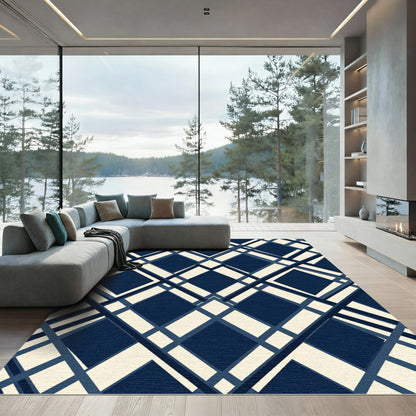 Navy and Cream Diamond Lattice Rug
