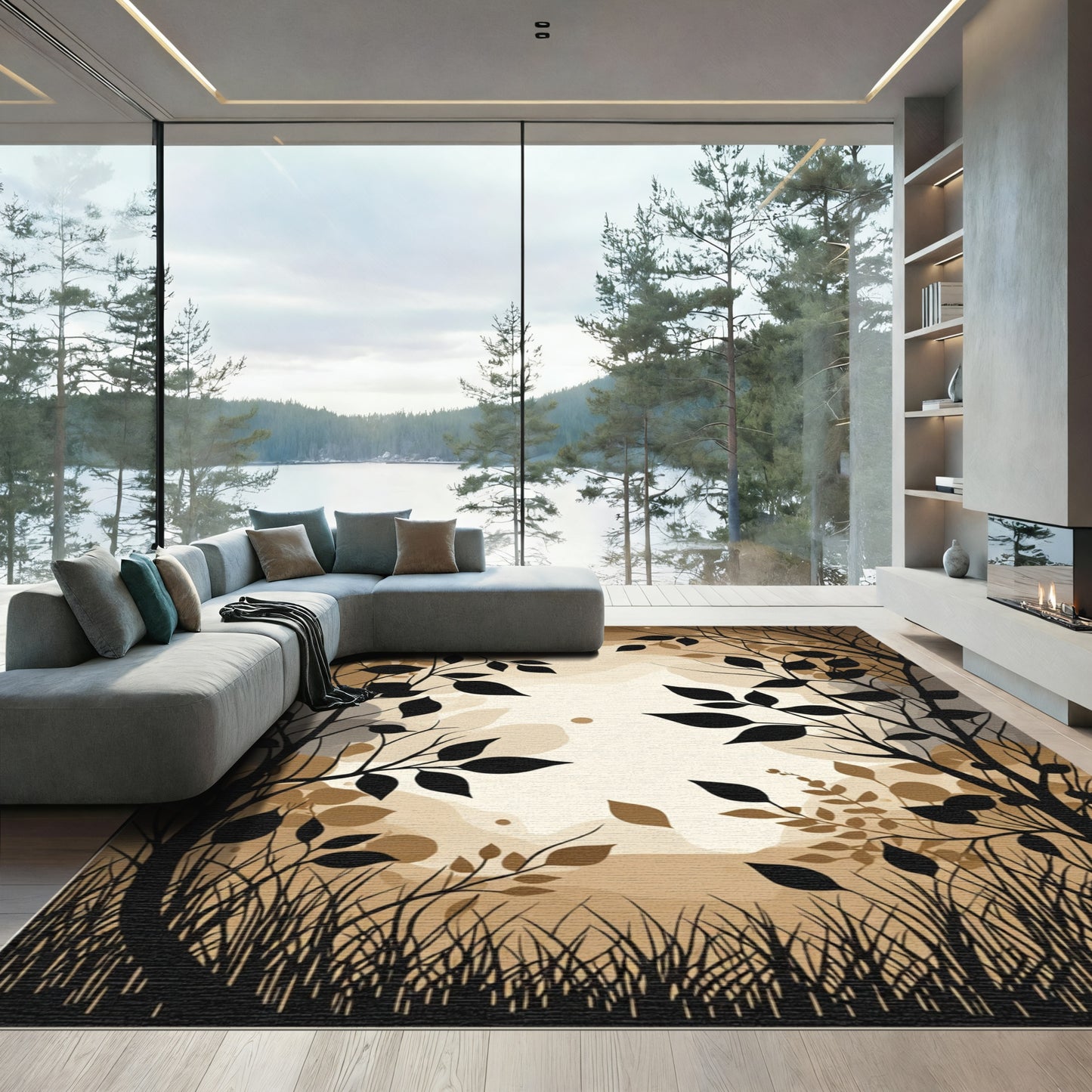 Earthy Shadowy Woodland Silhouette Rug