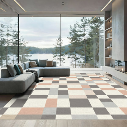 Soft Earthy Tone Geometric Blocks Rug