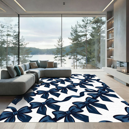 Elegant Midnight Blue Bow Repeat Rug