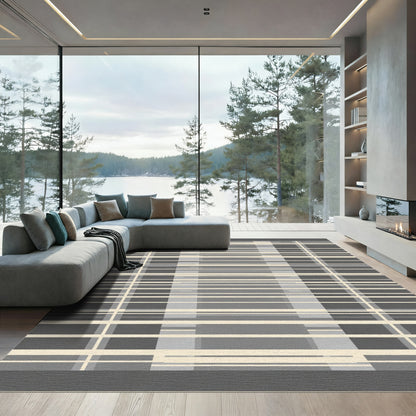 Modern Beige and Gray Stripe Rug