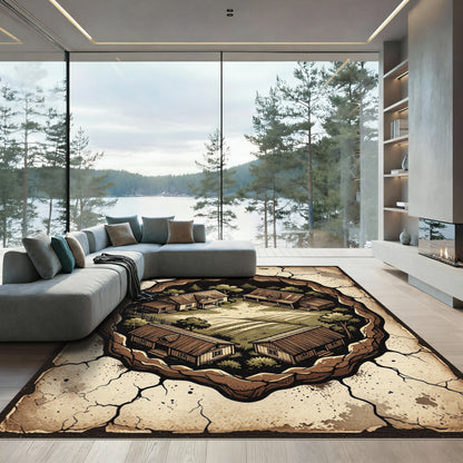 Rustic Village Isometric View Rug