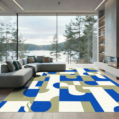 Modern Blue Geometric Abstract Composition Rug