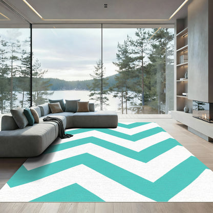 Turquoise White Zigzag Stripe Rug