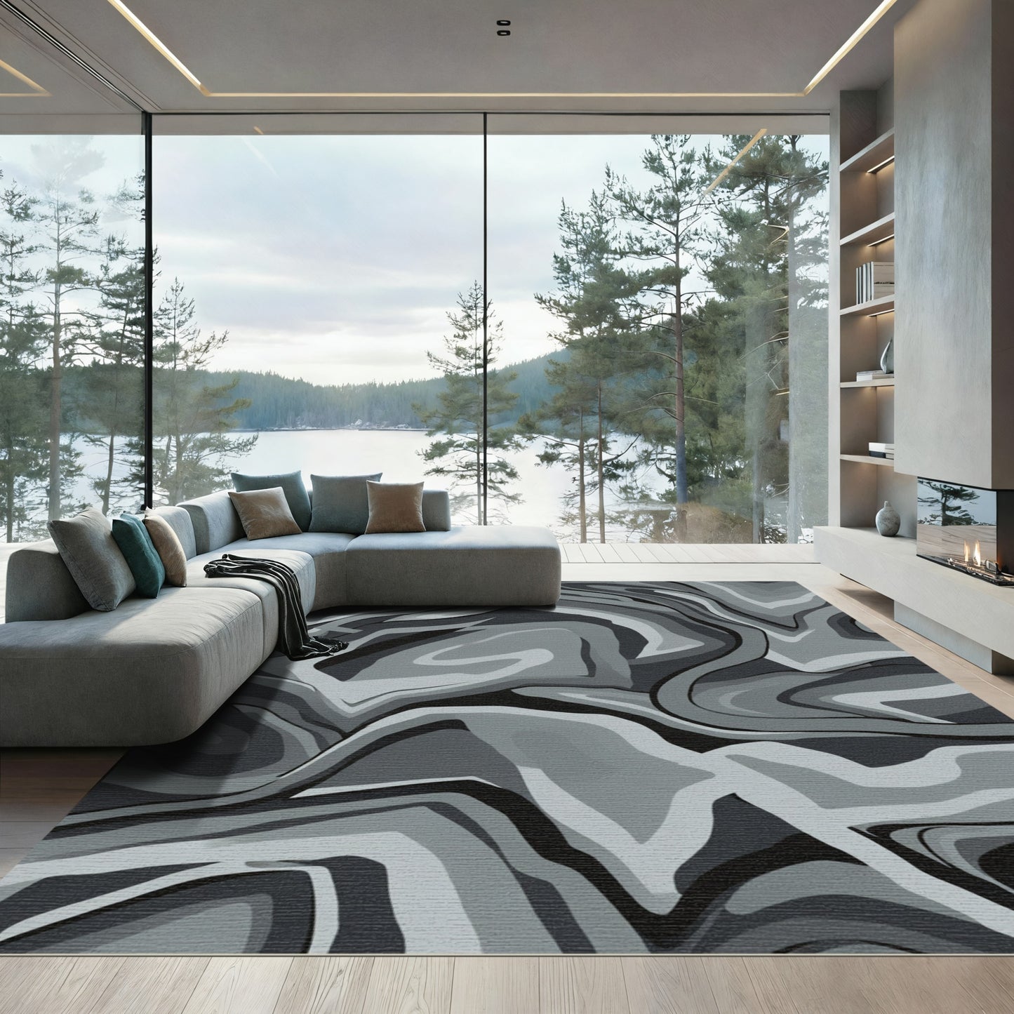 Monochromatic Abstract Swirl Liquid Rug