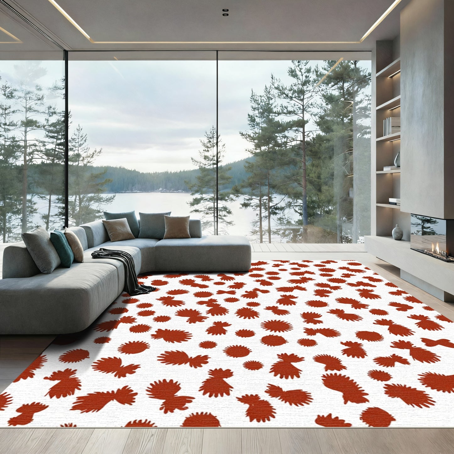 Terracotta Burst Scattered Organic Shapes Rug