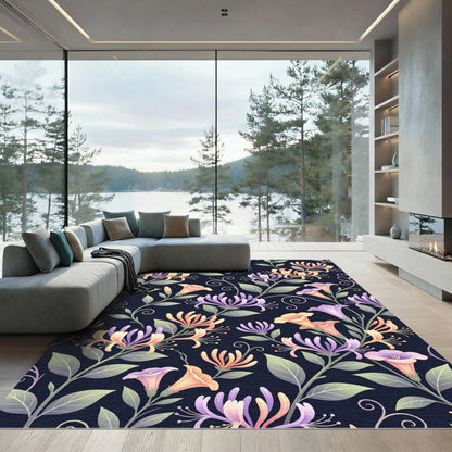 Elegant Honeysuckle Bloom Midnight Floral Rug