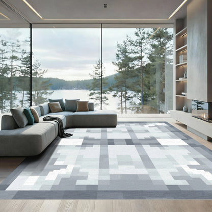Monochrome Abstract Square Grid Rug