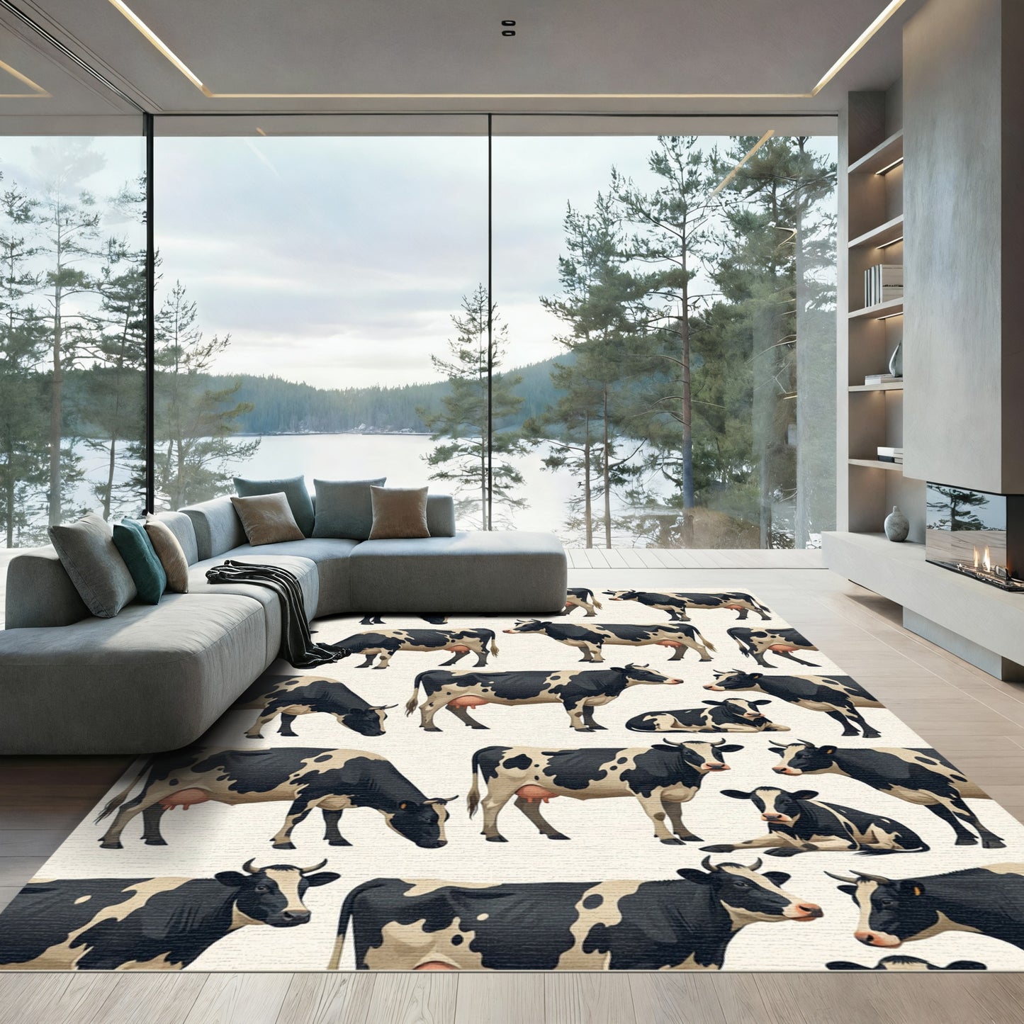 Black and White Dairy Cow Farm Rug