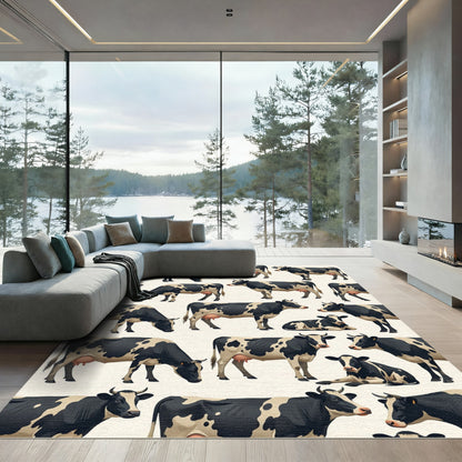 Black and White Dairy Cow Farm Rug
