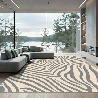 Neutral Beige Gray Zebra Stripes Rug
