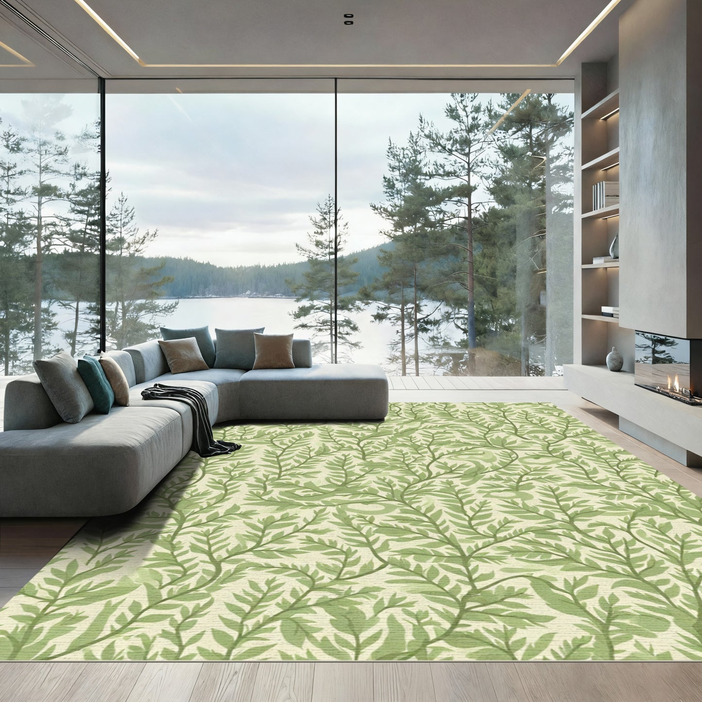 Verdant Green Fern Frond Garland Rug