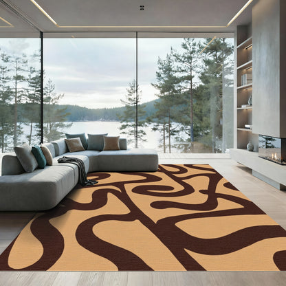 Brown Tan Wavy Swirl Abstract Rug