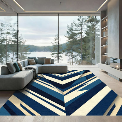 Geometric Navy and Cream Chevron Rug