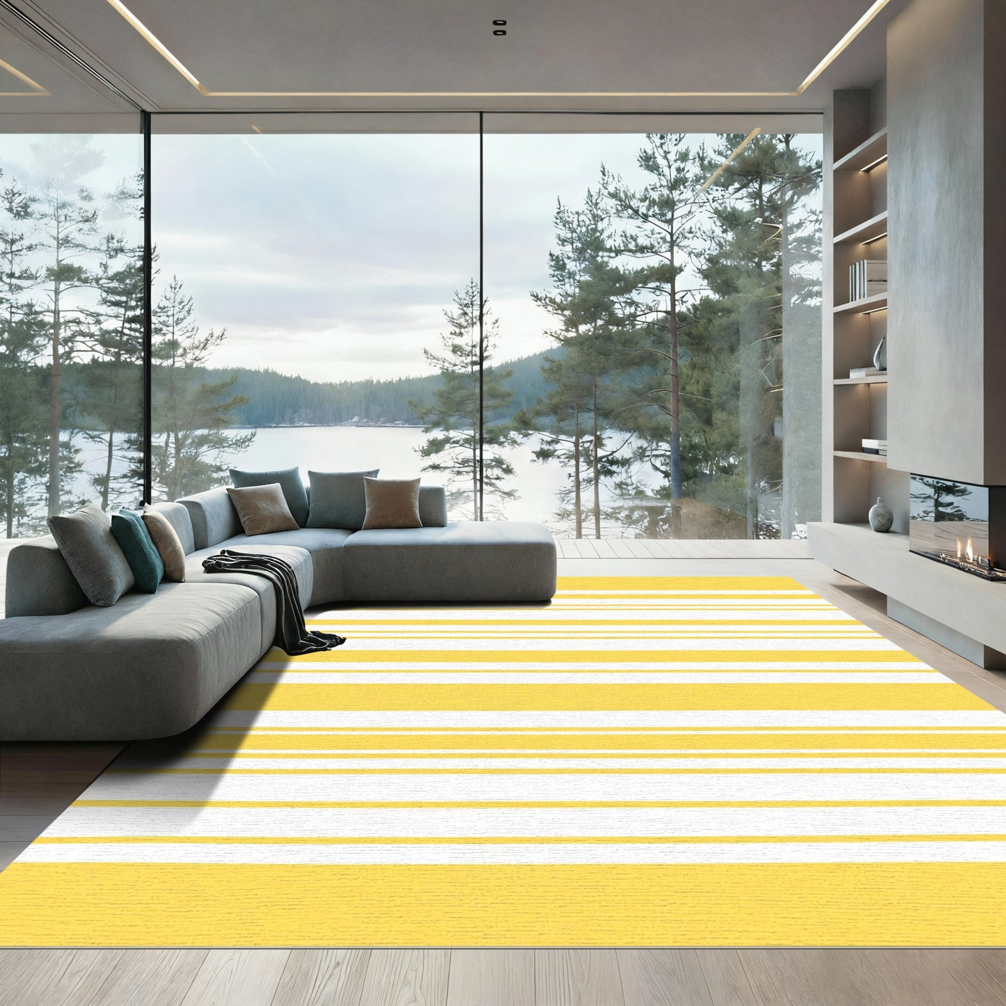 Sunny Yellow White Horizontal Stripes Rug