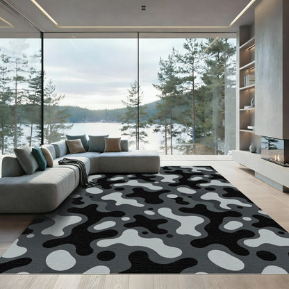 Modern Gray Camouflage Organic Shape Rug