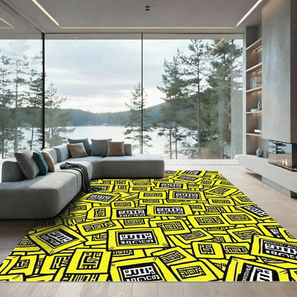Yellow Abstract Script Frames Rug