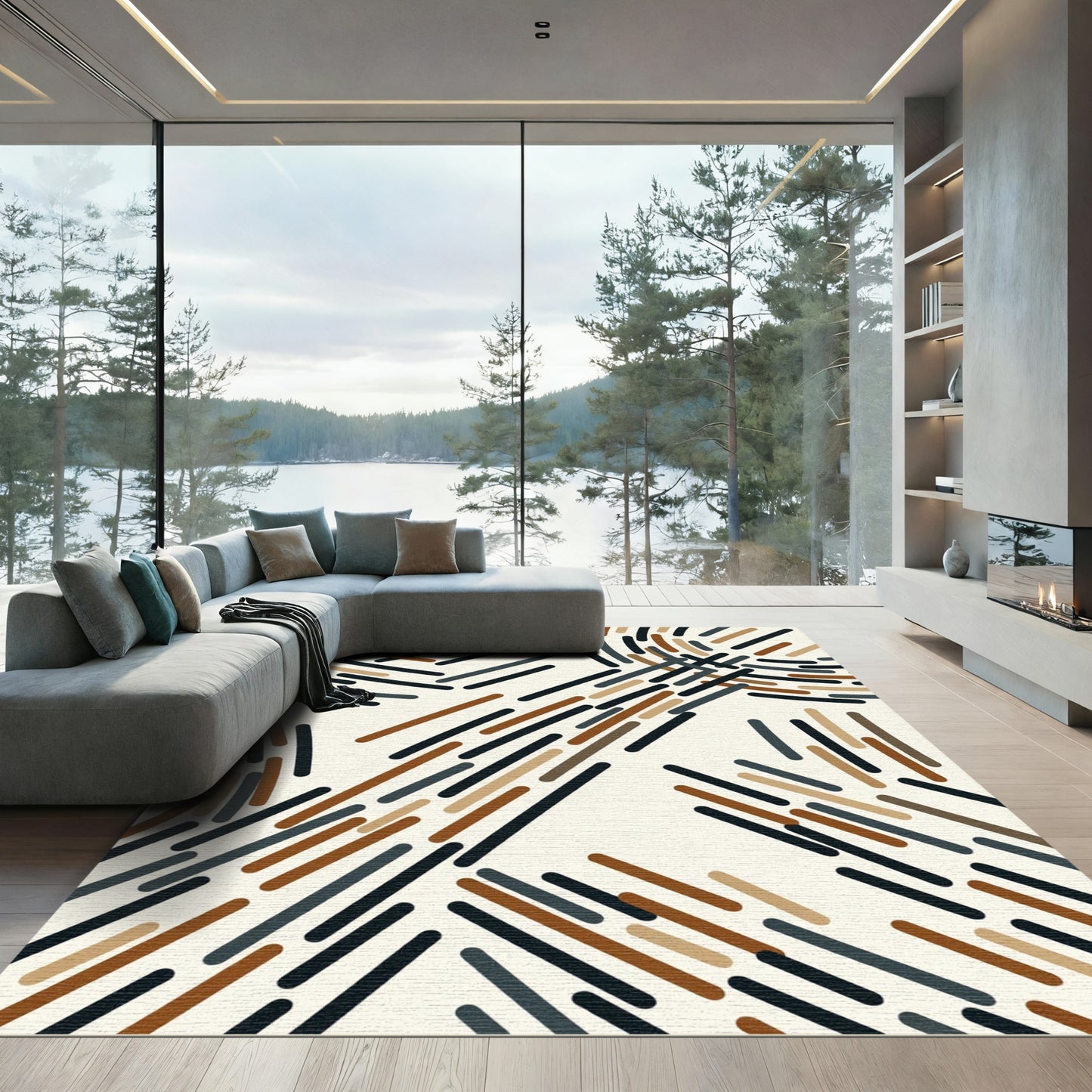 Modern Earthy Abstract Line Composition Rug