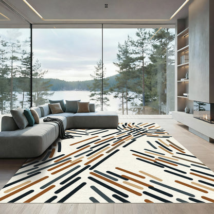 Modern Earthy Abstract Line Composition Rug