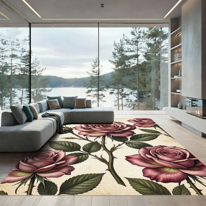 Vintage Mauve Botanical Rose Garden Rug