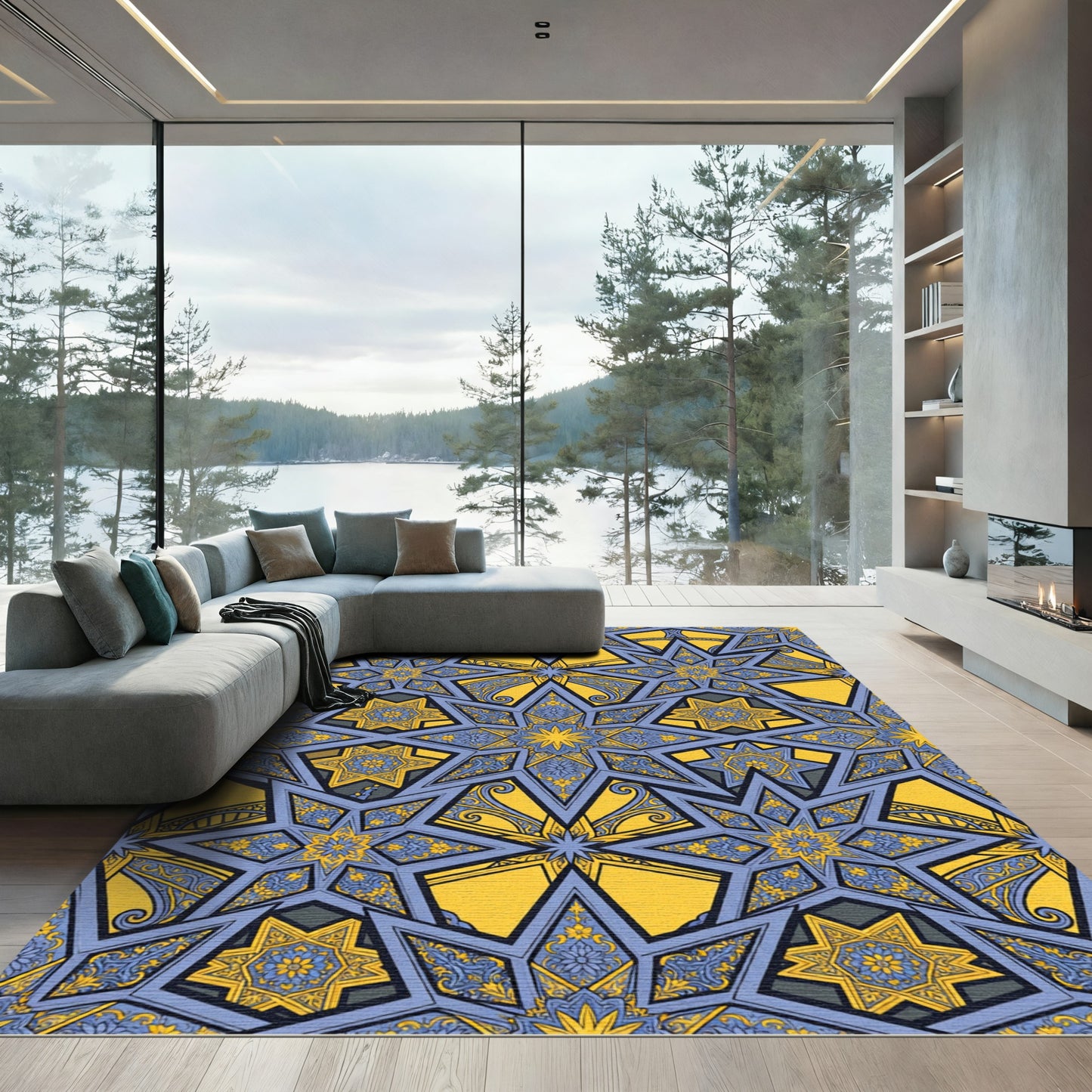 Golden Star Geometric Indigo Ornamental Rug