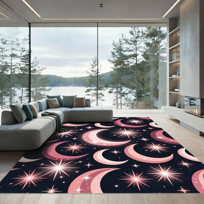 Pink Crescent Moons Celestial Sparkle Rug