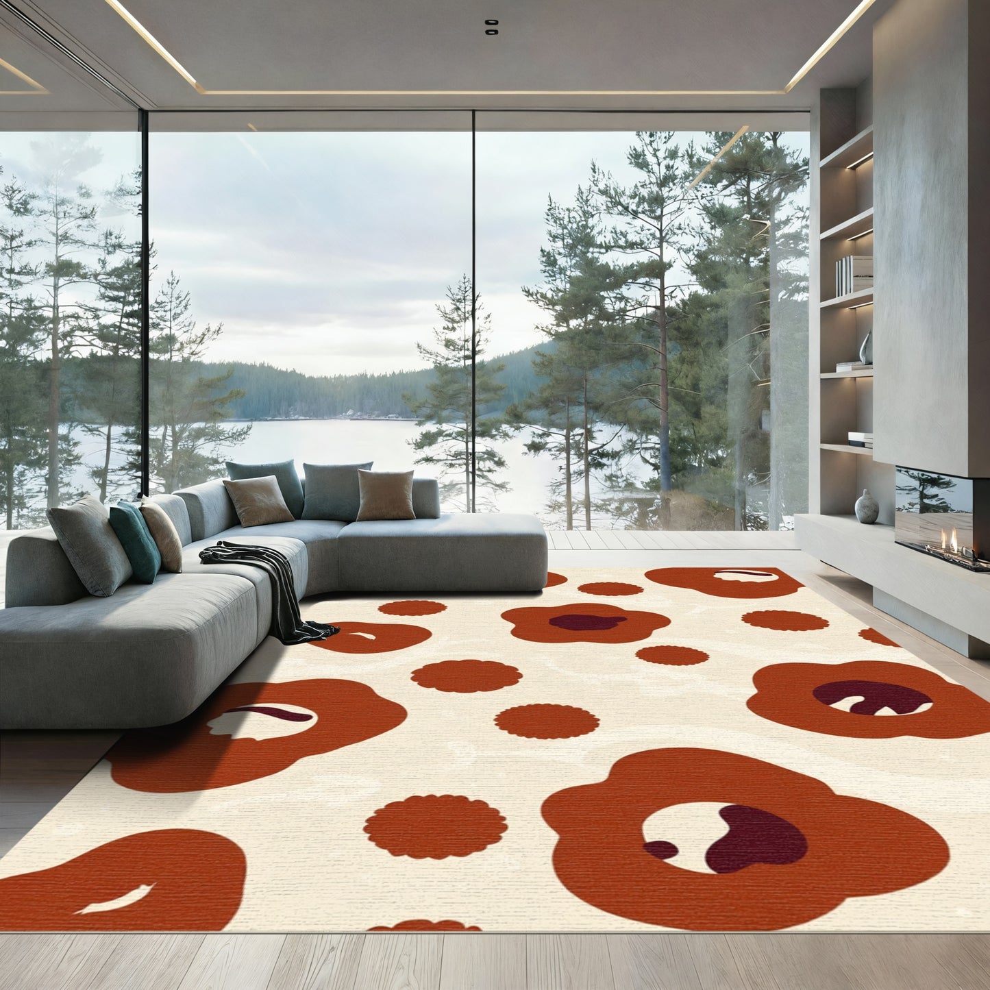 Terracotta Floral Abstract Bloom Rug