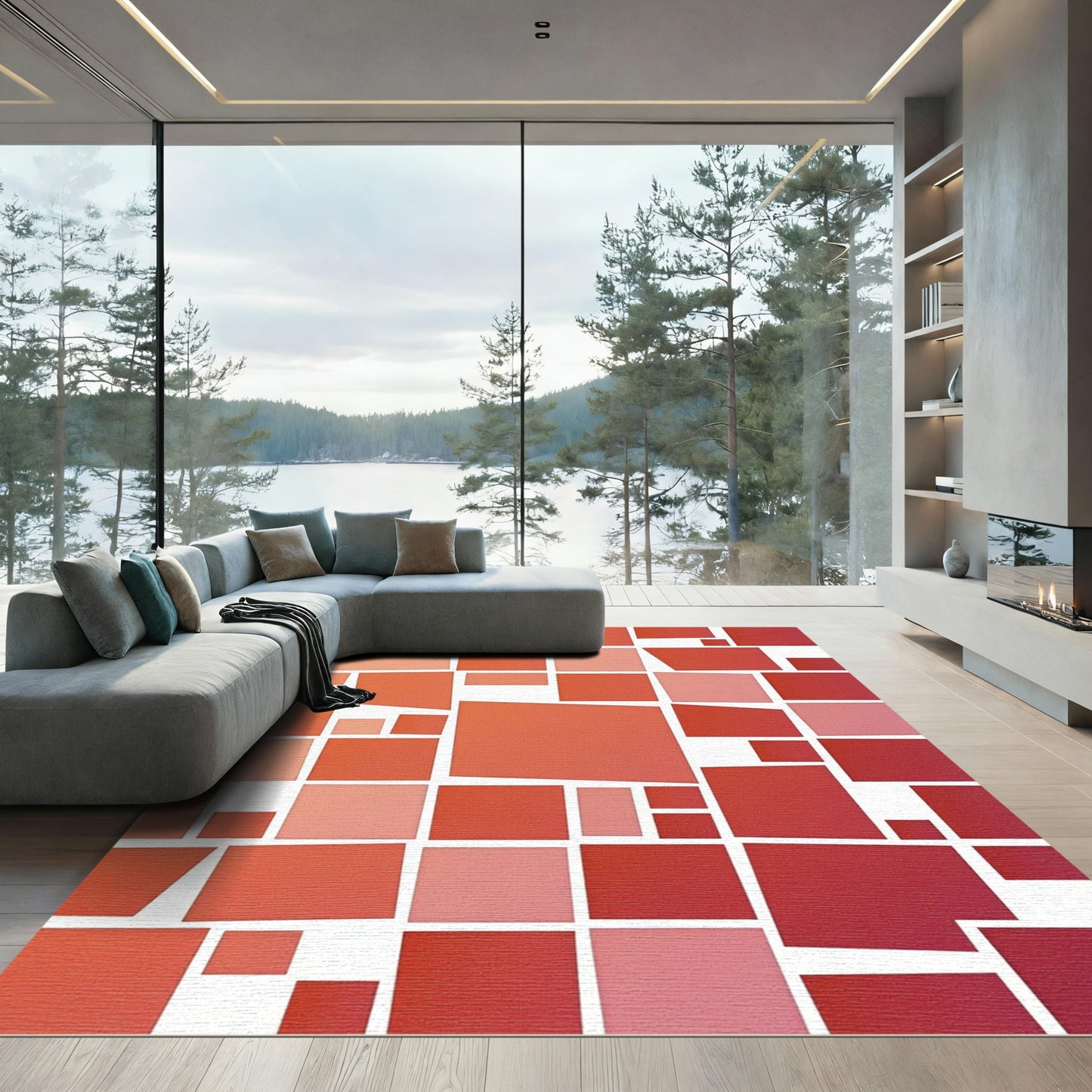 Gradient Red Geometric Blocks Rug