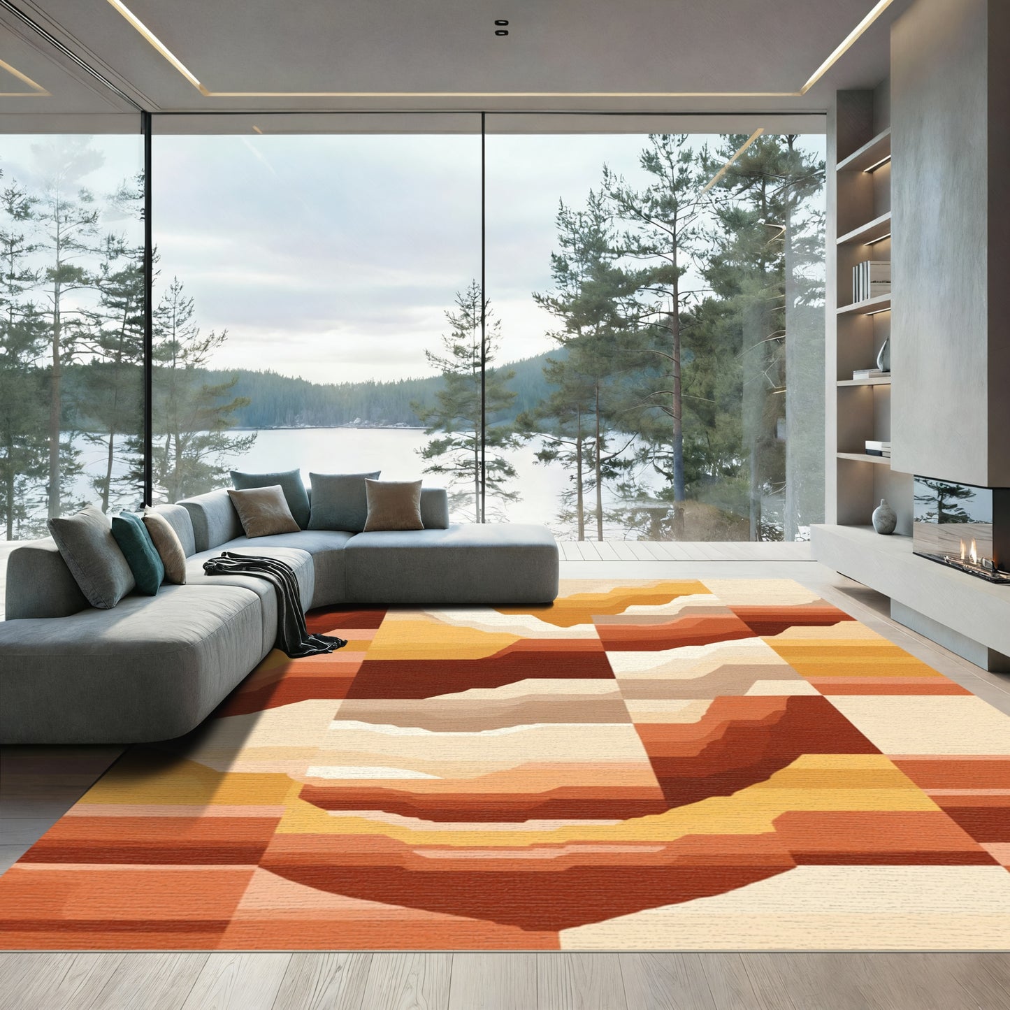 Terracotta Ridge Abstract Landscape Rug