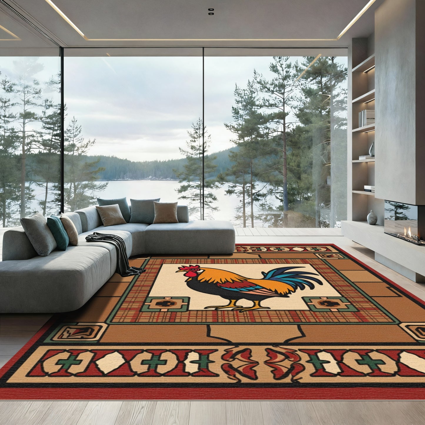 Golden Rooster Tartan Border Rug