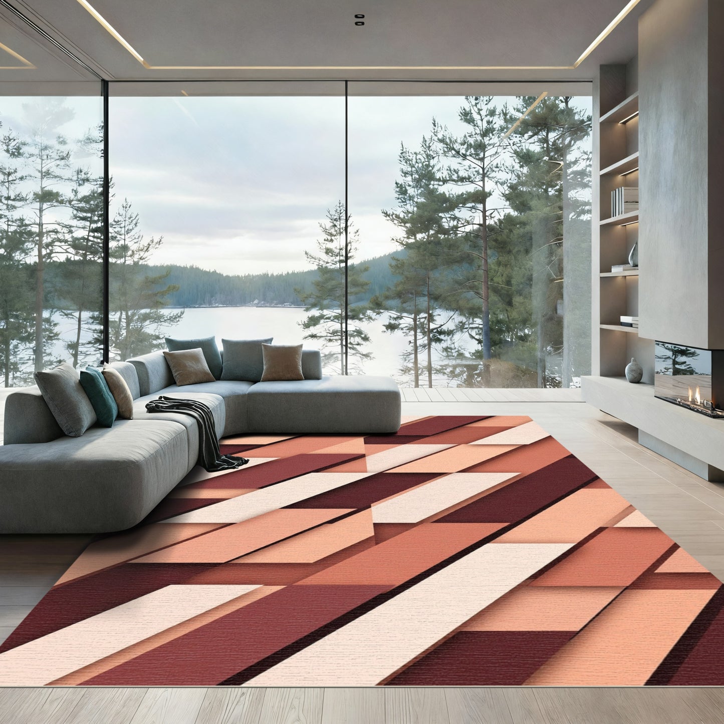 Terracotta Diagonal Geometric Overlay Rug
