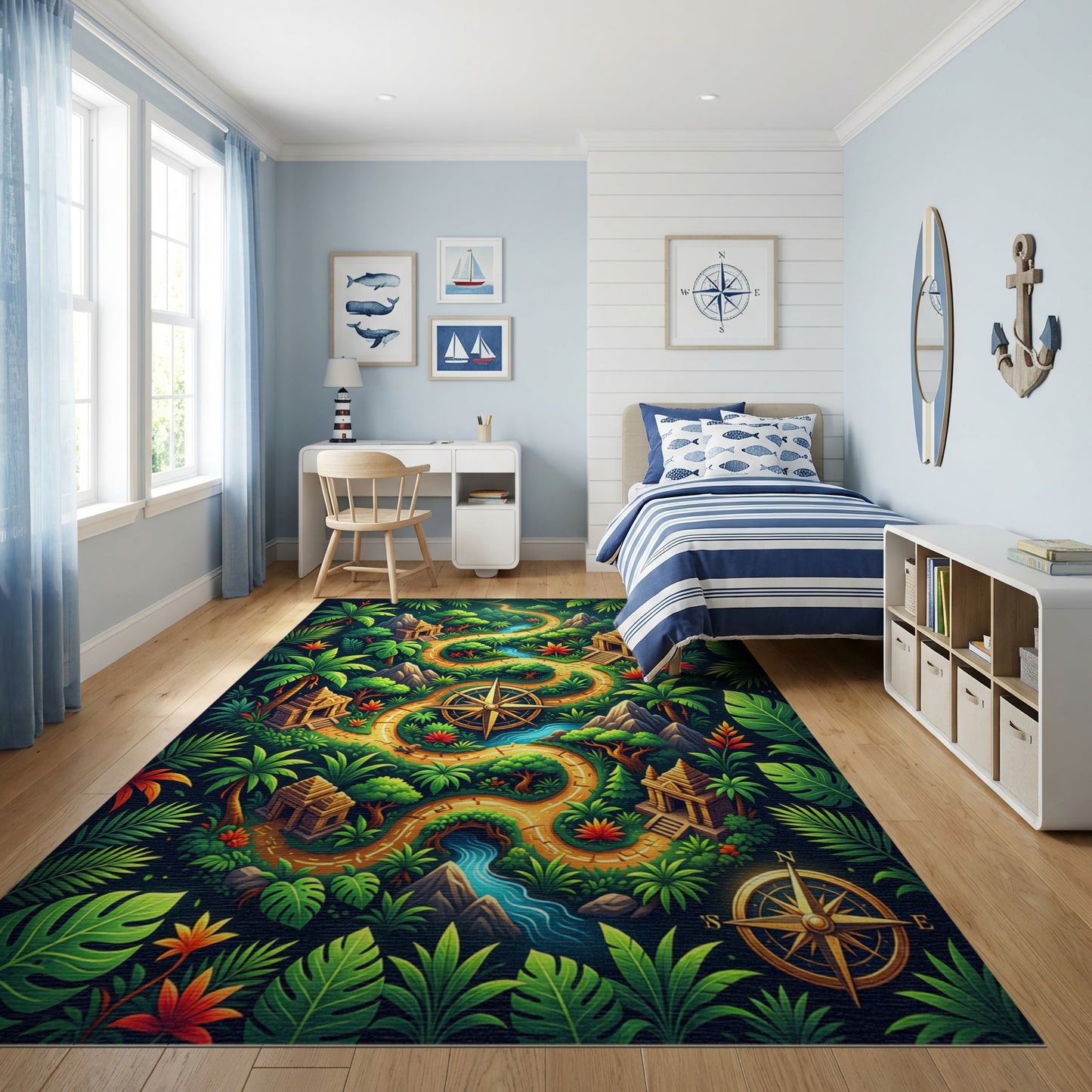 Lush Tropical Golden Trail Temple Compass Rug