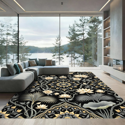 Cream Lotus Rose Garden Art Nouveau Rug