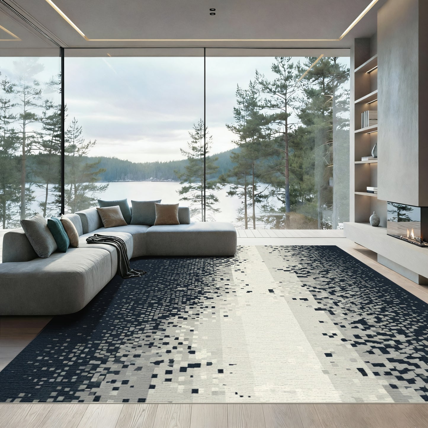 Dark Gray Pixelated Gradient Rug