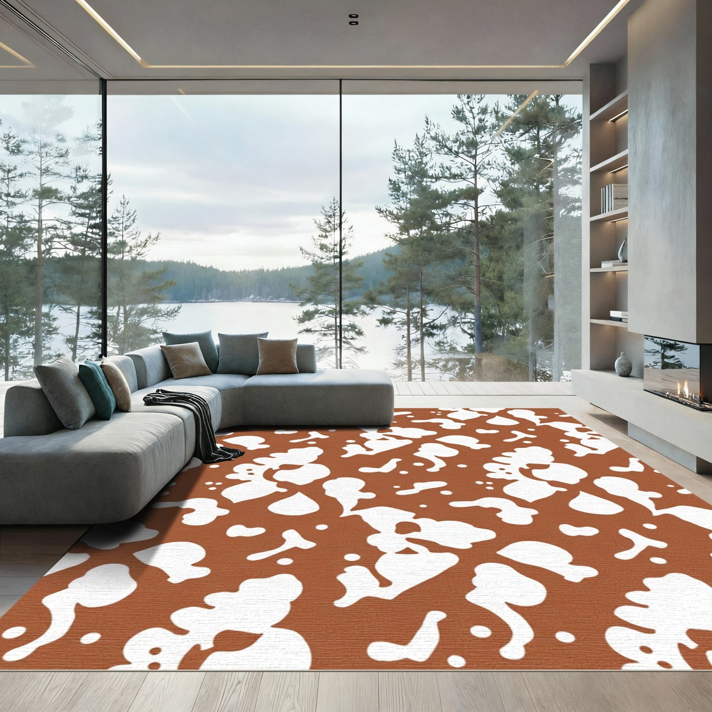 Brown White Organic Splatter Rug