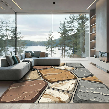 Earthy Stone Mosaic Geometric Rug
