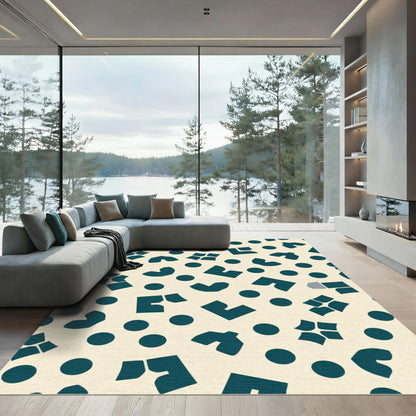 Teal And Gray Abstract Geometric Rug