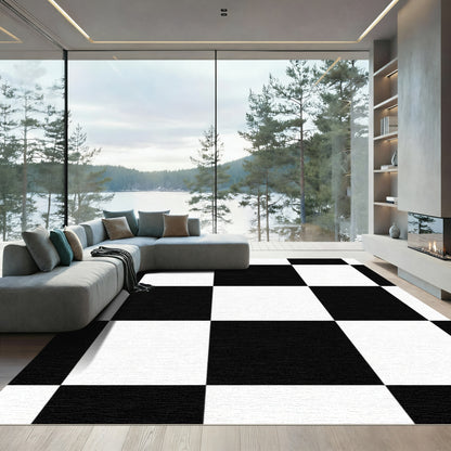 Bold Black White Checkerboard Grid Rug