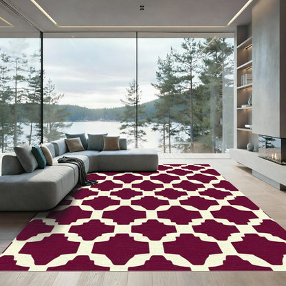 Crimson Lattice Trellis Geometric Rug