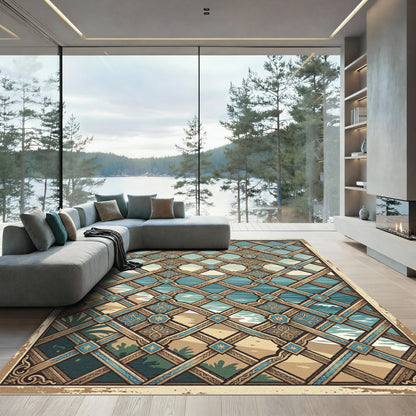 Coastal Lattice Geometric Blue Sand Rug