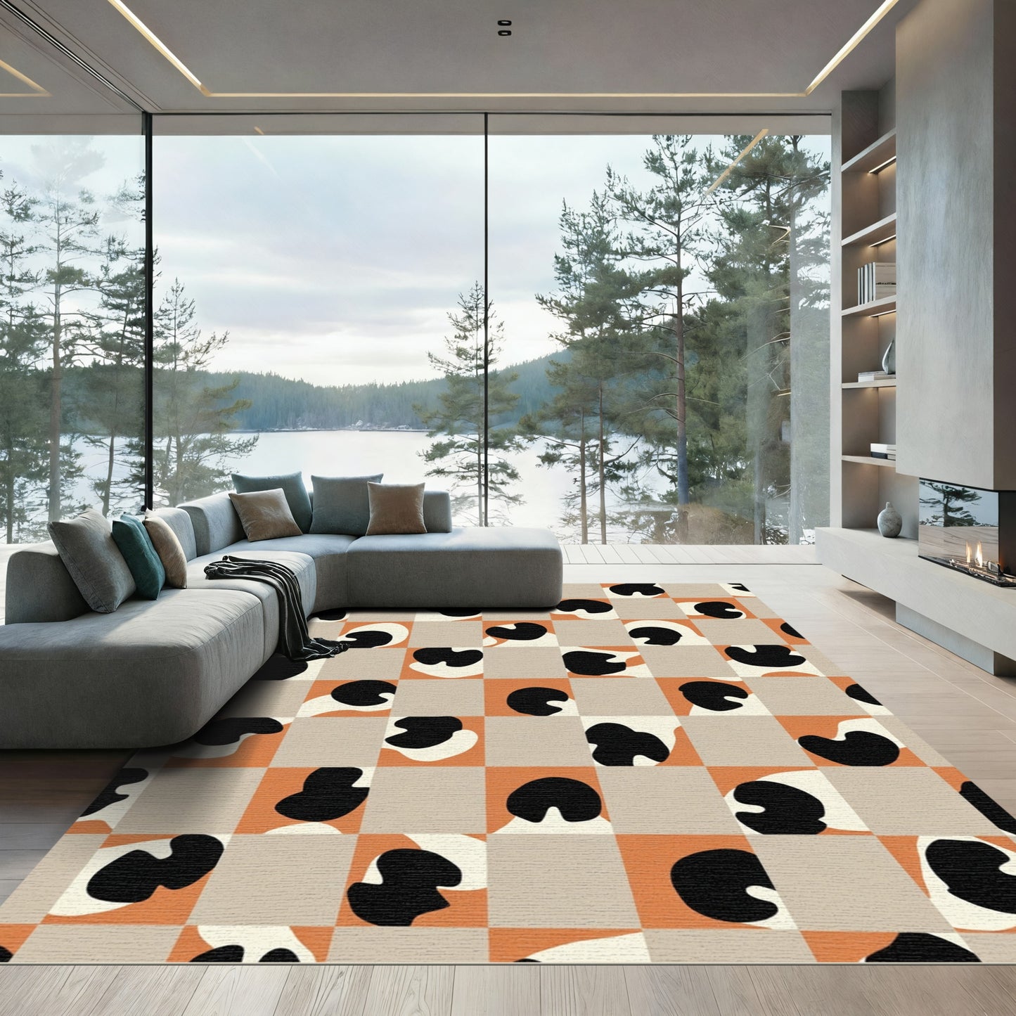 Abstract Checkerboard Blob Composition Rug