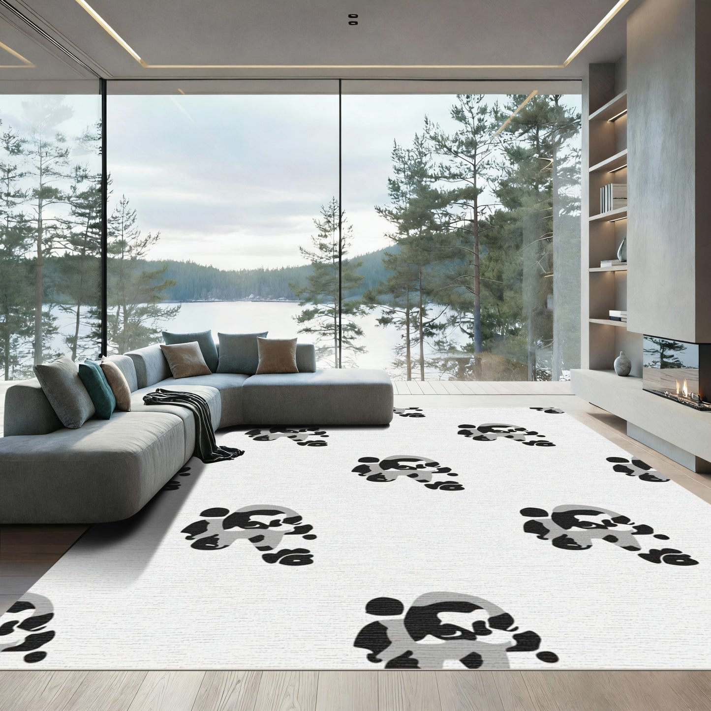 Abstract Panda Monochromatic Animal Rug