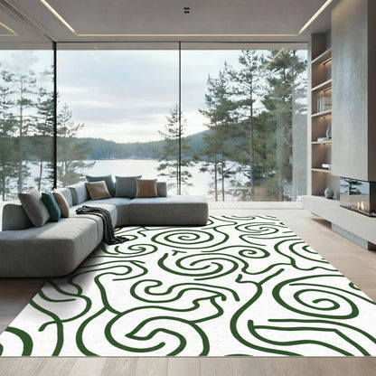 Deep Green Swirl Abstract Lines Rug