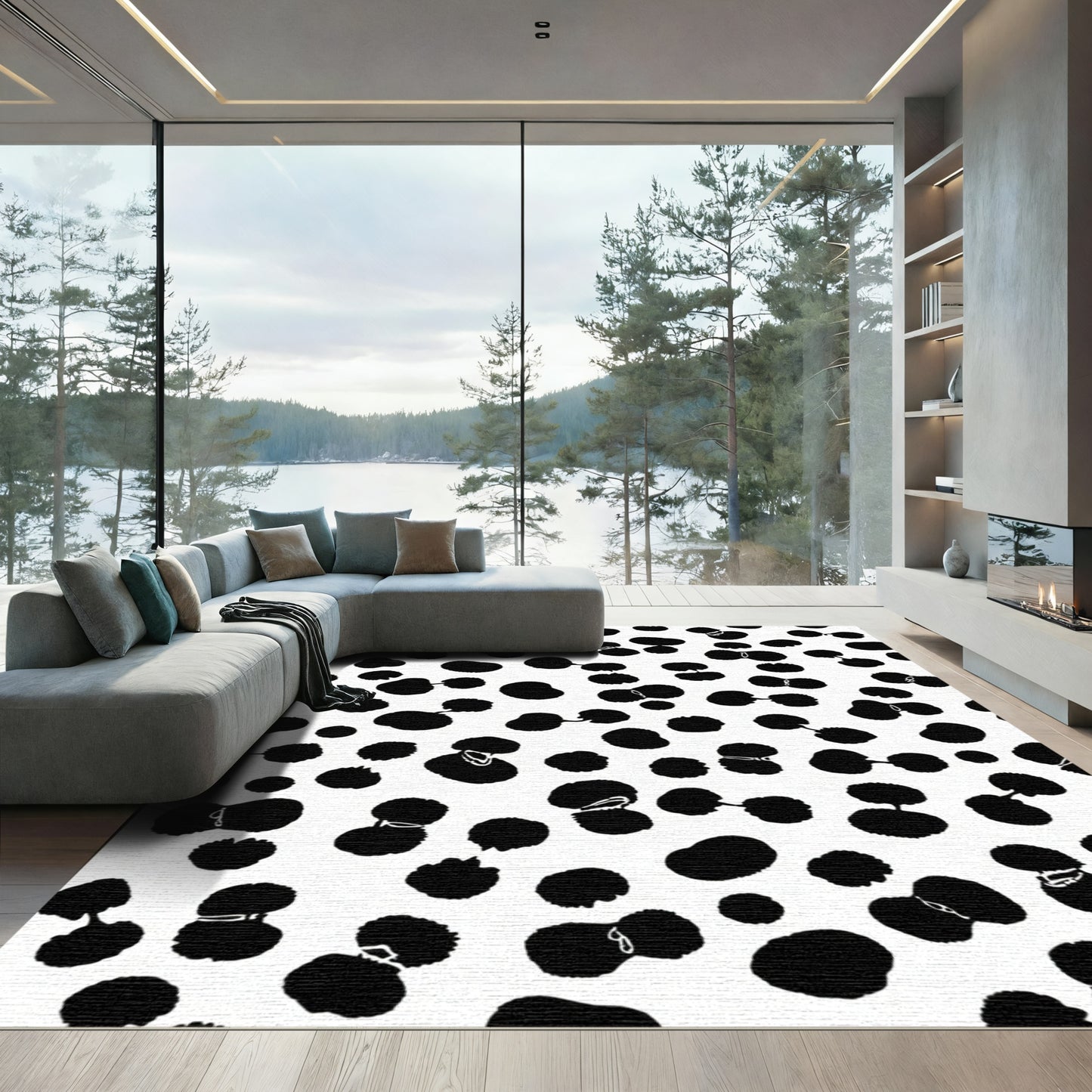 Black White Spotted Blob Rug