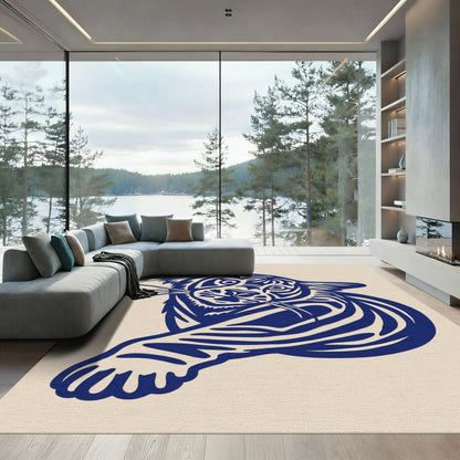 Bold Blue Feline Tiger Head Rug