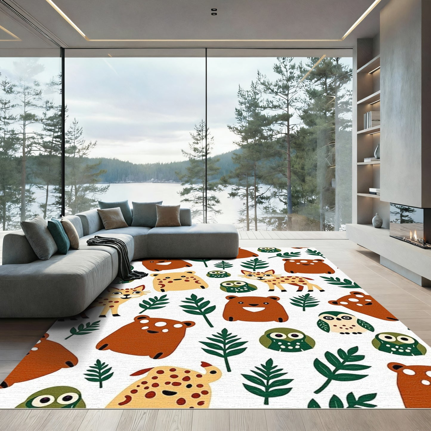 Drawn Forest Friends Owls Bears Foxes Rug