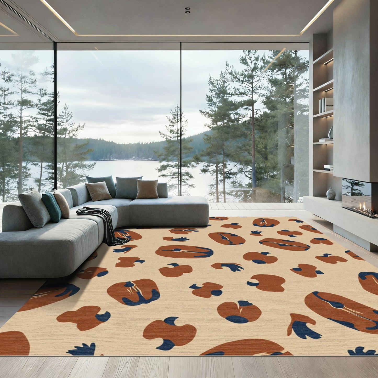 Burnt Orange Abstract Coffee Bean Composition Rug
